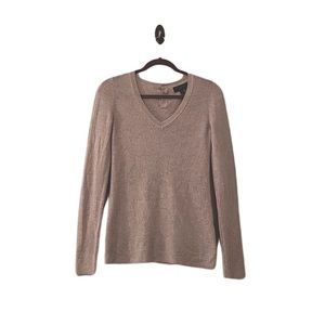 Banana Republic Merino Wool Sweater Light Gray Button Long Sleeve V Neck Woven